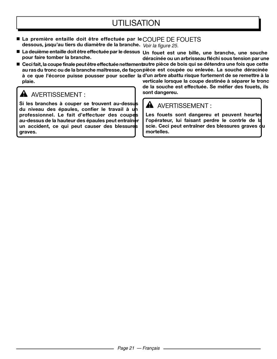 Homelite UT43103 manuel dutilisation Avertissement , Coupe DE Fouets 